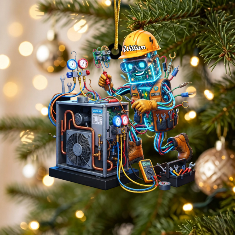 Personalized HVAC Tech Robot Fixing AC Unit Acrylic Christmas Ornament For HVAC Workers