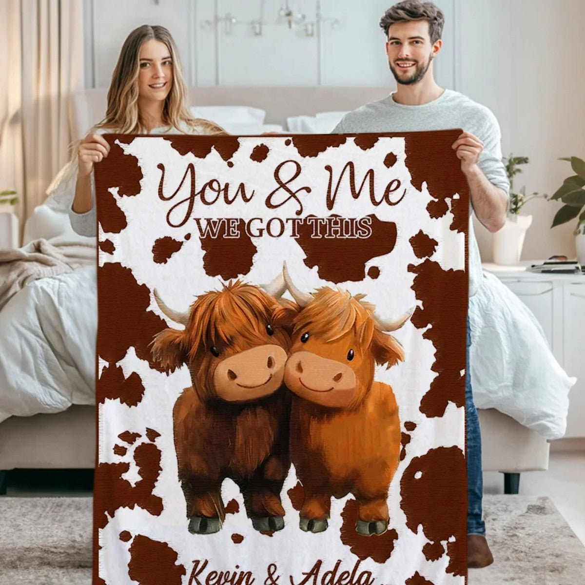Personalized You and Me We Got This Highland Cow Couple Soft Blanket