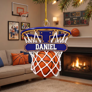Personalized Basketball Hoop Christmas Ornament – Custom Name & Ball-In-Net Acrylic Keepsake | Gift for Players & Coaches