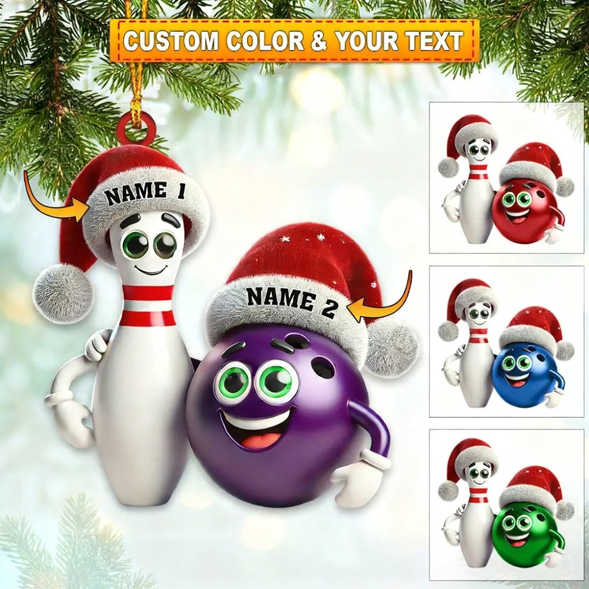 Custom Name Bowling Personalized Acrylic Ornament Bowling Christmas Gift Decoration