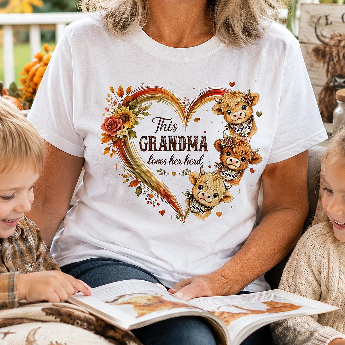 Personalized "Grandma's Herd" Highland Cow T-Shirt – Cozy Gift For Grandma