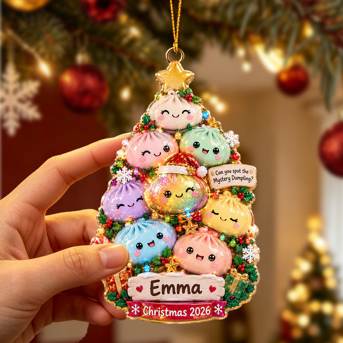 Personalized Dumpling Christmas Tree Ornament – Custom Name Holiday Keepsake