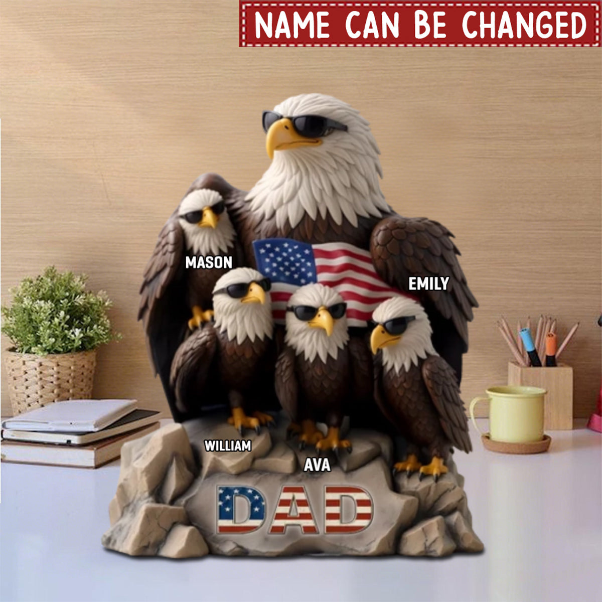 Be Cool And Spead Your Wings - Eagle Family Personalized Standing Plaque, Gift For Dad Grandpa