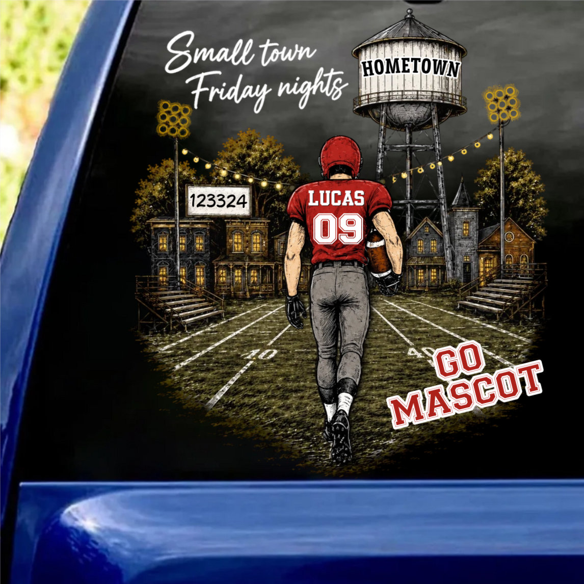 Custom Town Name & Zip Code Car Decal – Personalized Game Day Gift For Football Mom & Mama