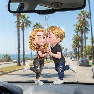 Cute Cartoon Couple Kissing Acrylic Ornament – Personalized Anniversary Keepsake Gift