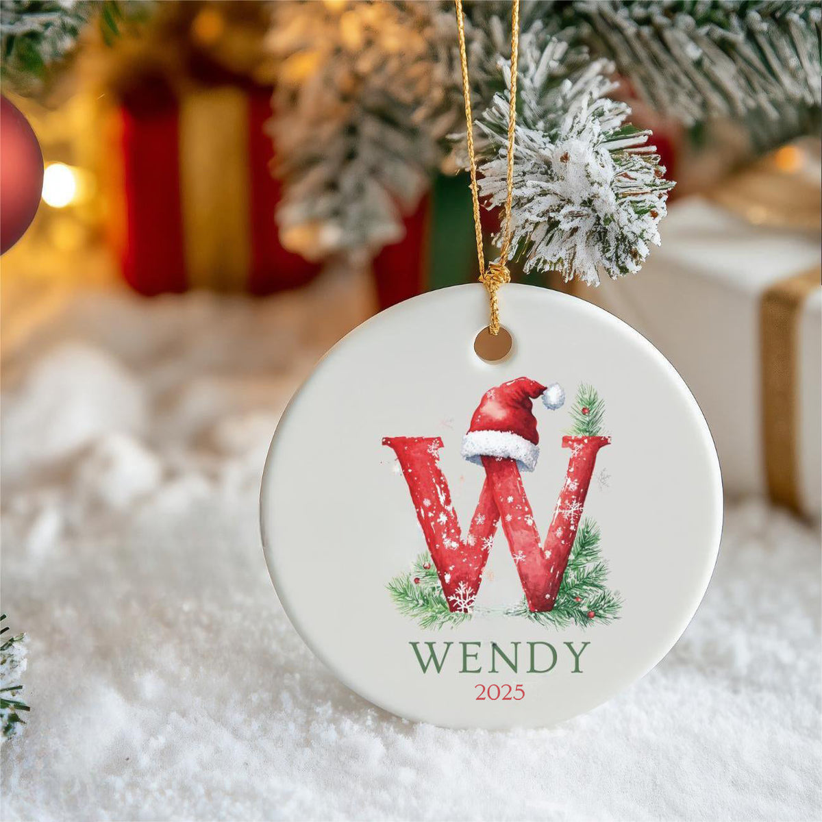 Personalized Family Letter Name Christmas Ceramic Ornament