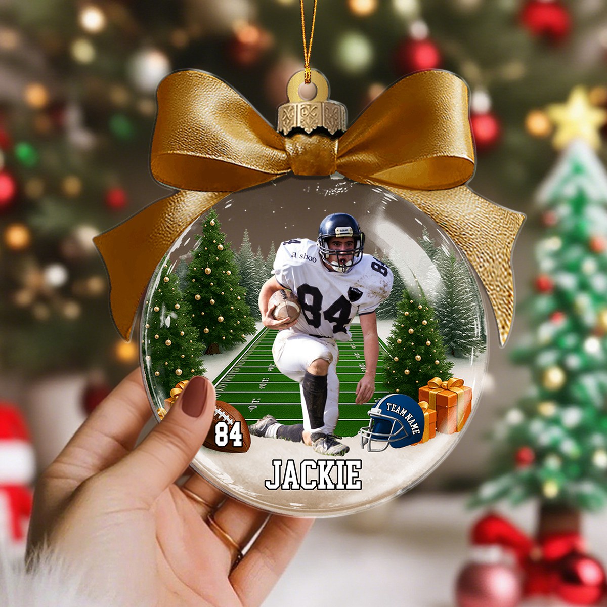 Custom Name & Number, Photo - Personalized American Football Transparent Ornament