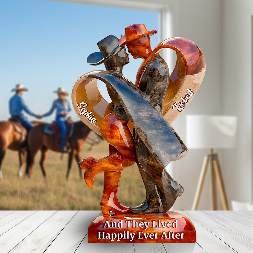 And They Lived Happily Ever After - Personalized Cowgirl Cowboy Couple Acrylic Plaque