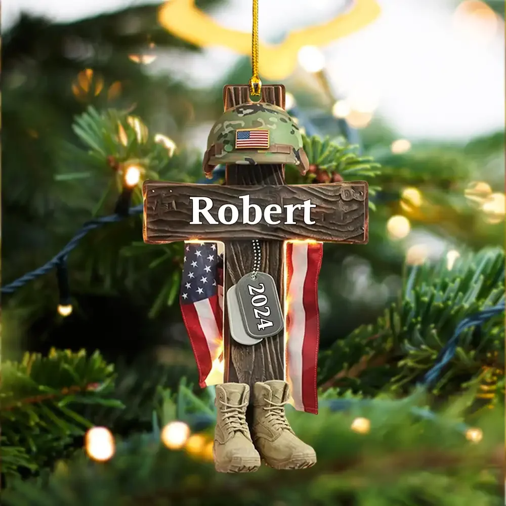 Military Cross Personalized Name Shaped Acrylic Ornament