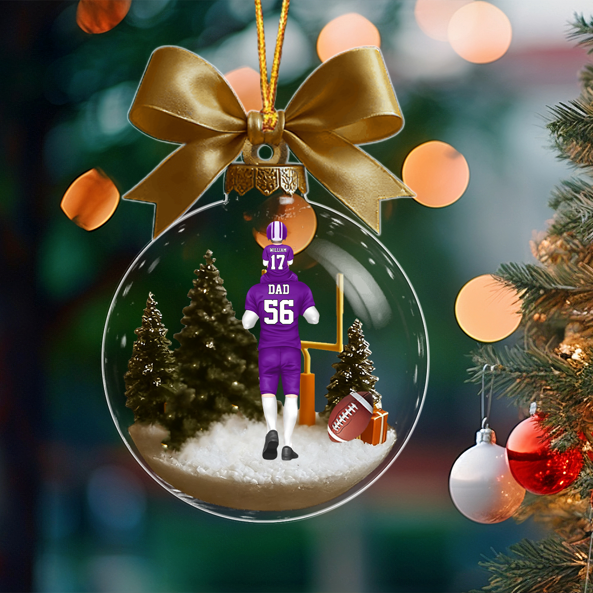 Personalized American football Dad & Kids Bow Acrylic Ornament