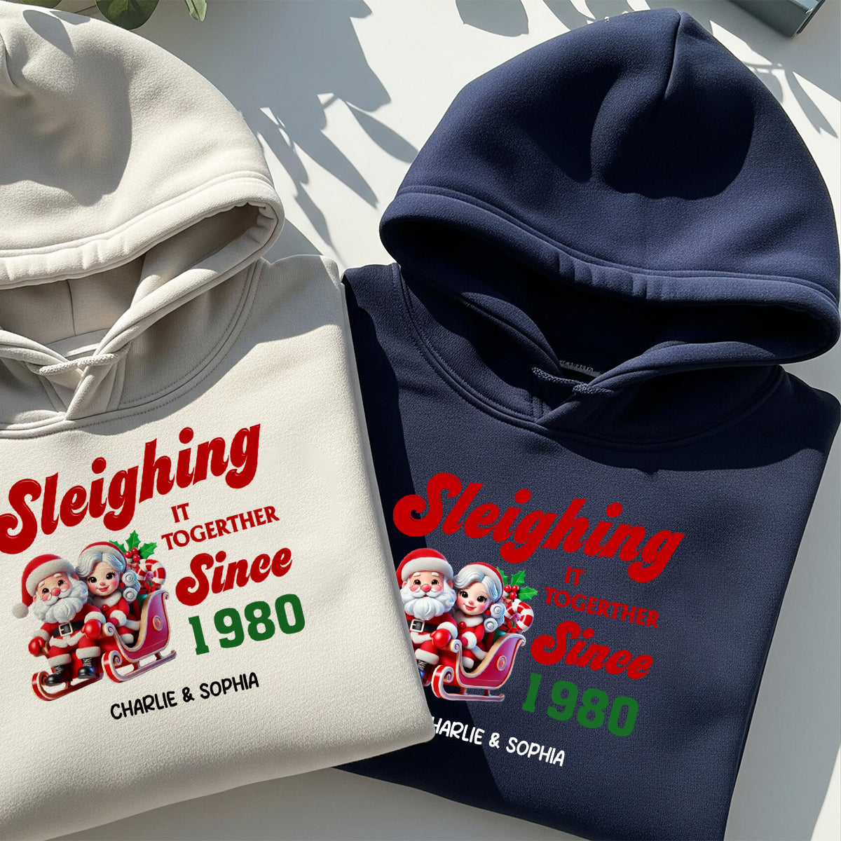 Personalized Couples Christmas Hoodie, Couple Matching,Santa and Mrs. Claus Together Since