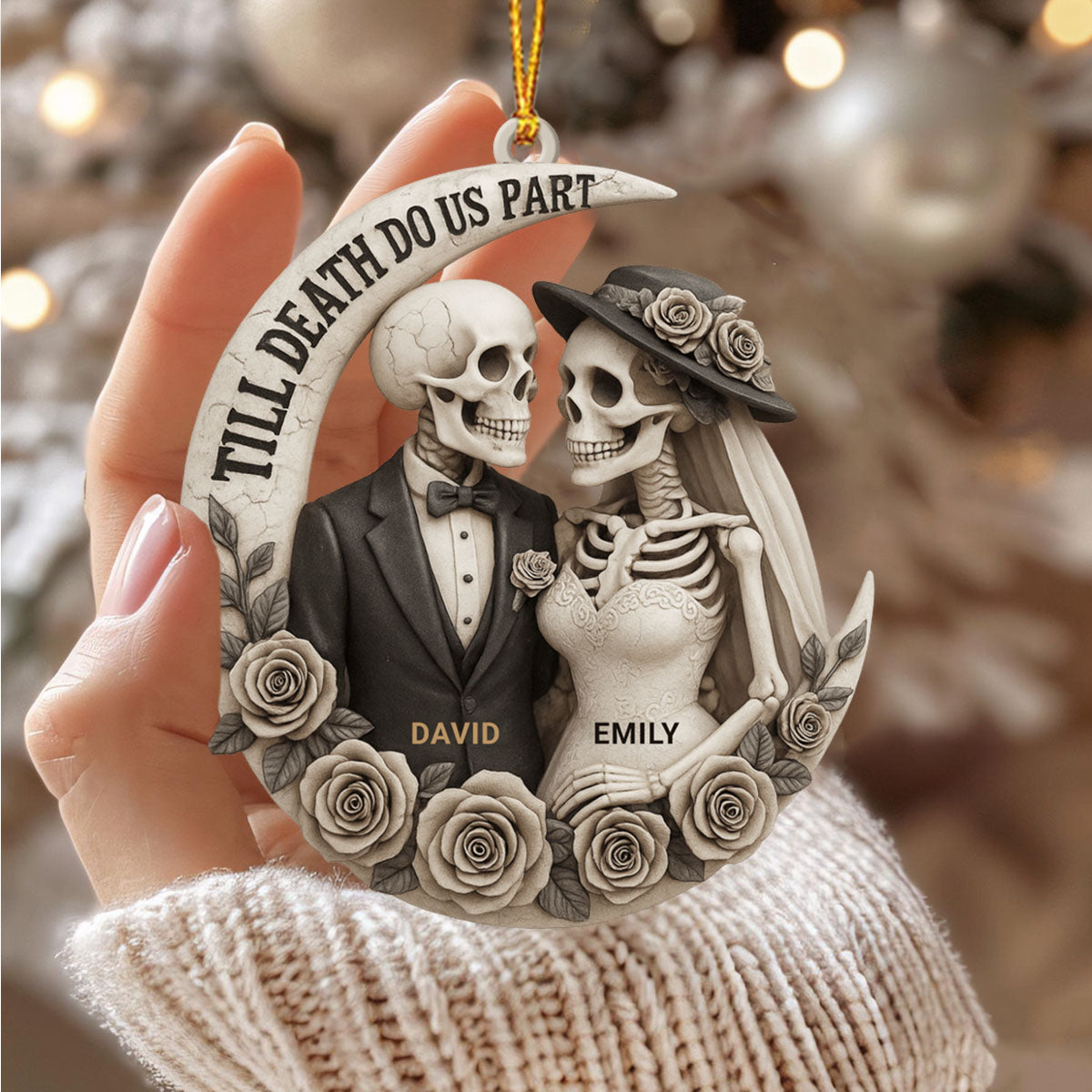 Till Death Do Us Part, Skeletons And Roses, Custom Acrylic Ornament, Gift For Couples