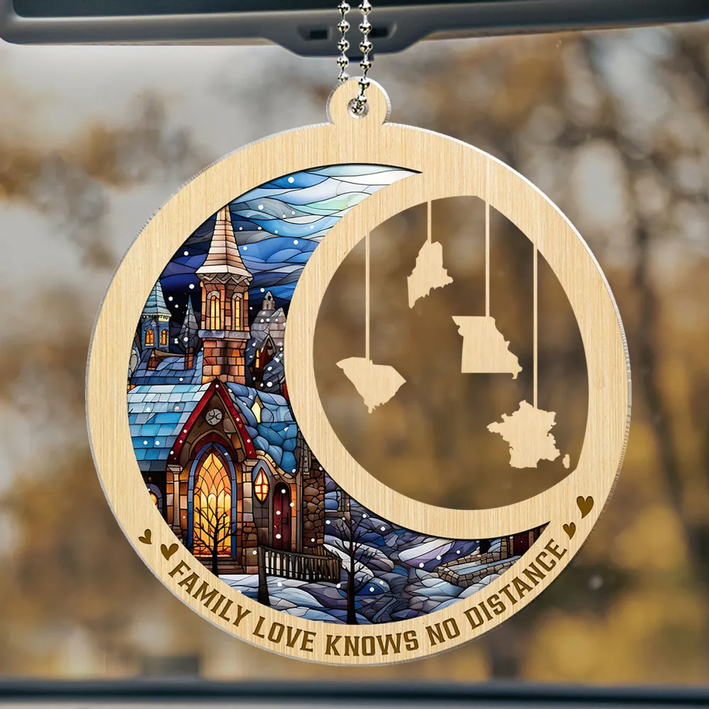 Family Love Knows No Distance - Personalized Custom Car Ornament
