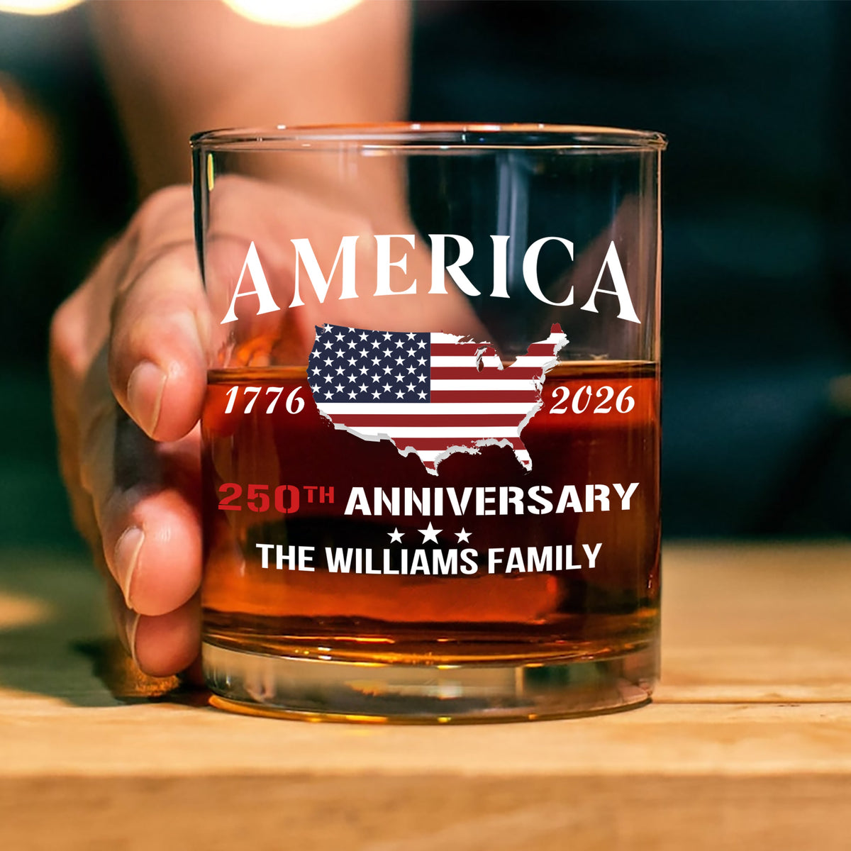 Personalized Family Name America 250th Anniversary Whiskey Glass