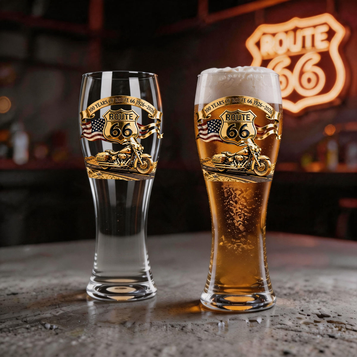 100 Years Of Route Personalized Gifts For Bikers Beer Glass