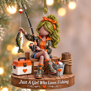 Personalized Fishing Girl Acrylic Christmas Ornament – Custom Name Keepsake | Gift For Fisherwomen, Daughters & Fishing Lovers