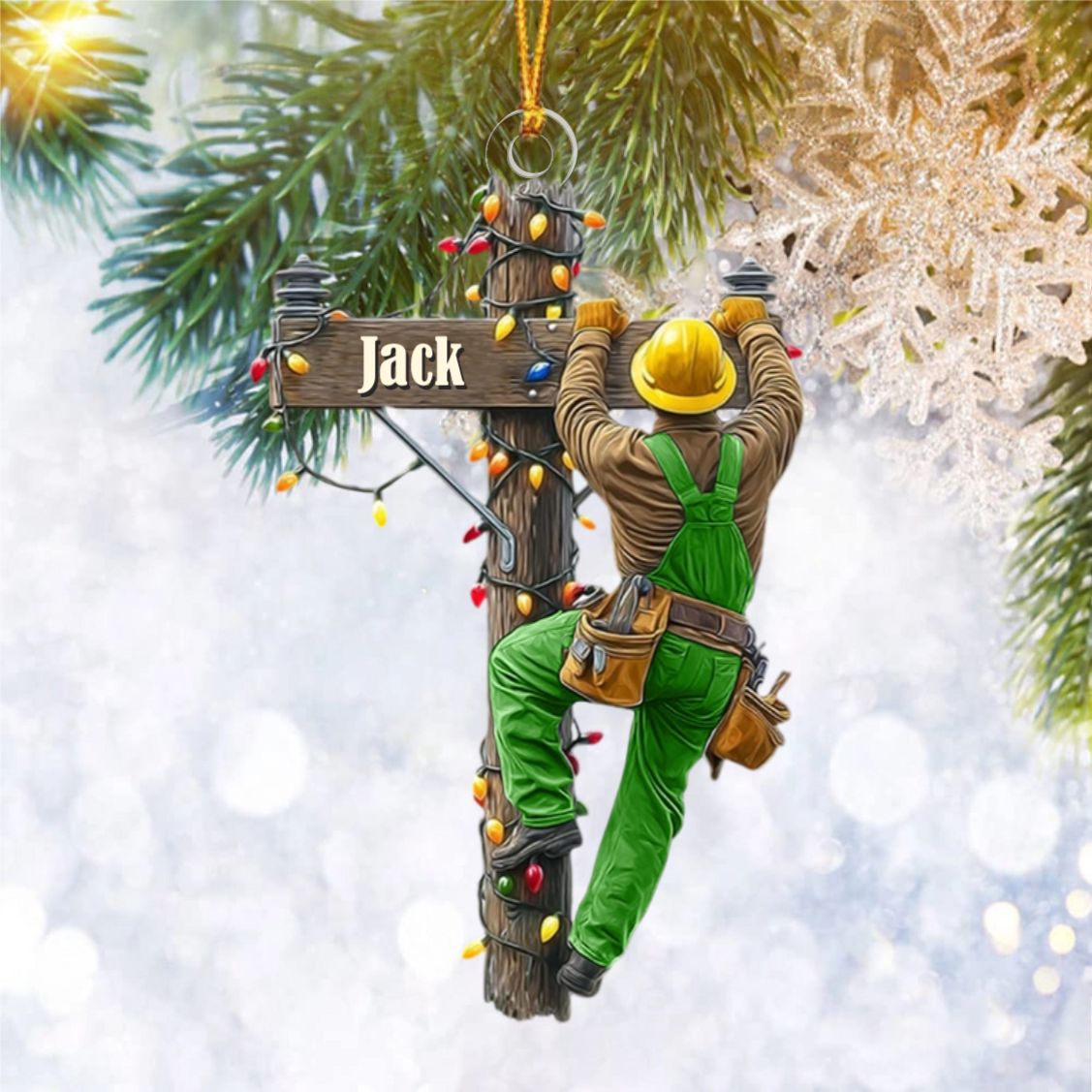 Lineman Outfit - Keeping the Lights On Personalized Christmas Ornament