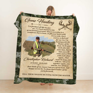 Personalized Gone Hunting Blanket,Custom Hunter Memorial, Sympathy Gift, Keepsake For Hunter