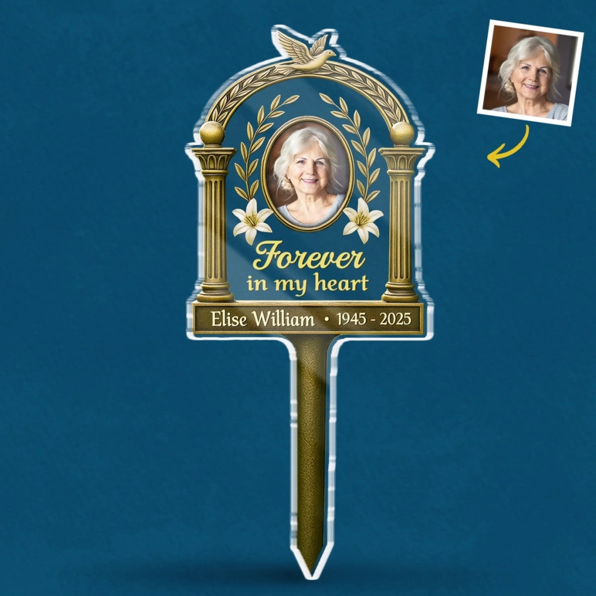 Custom Photo Carried In My Heart - Memorial Personalized Custom Stain Glass Style Acrylic Garden Stake