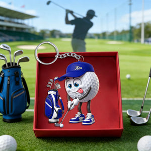 Personalized Cute Golf Ball Mascot Keychain – Cartoon Golfer Keyring Gift For Golf Lovers