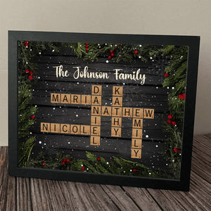 Family Christmas Decor Crossword Puzzle Art Personalized Frame