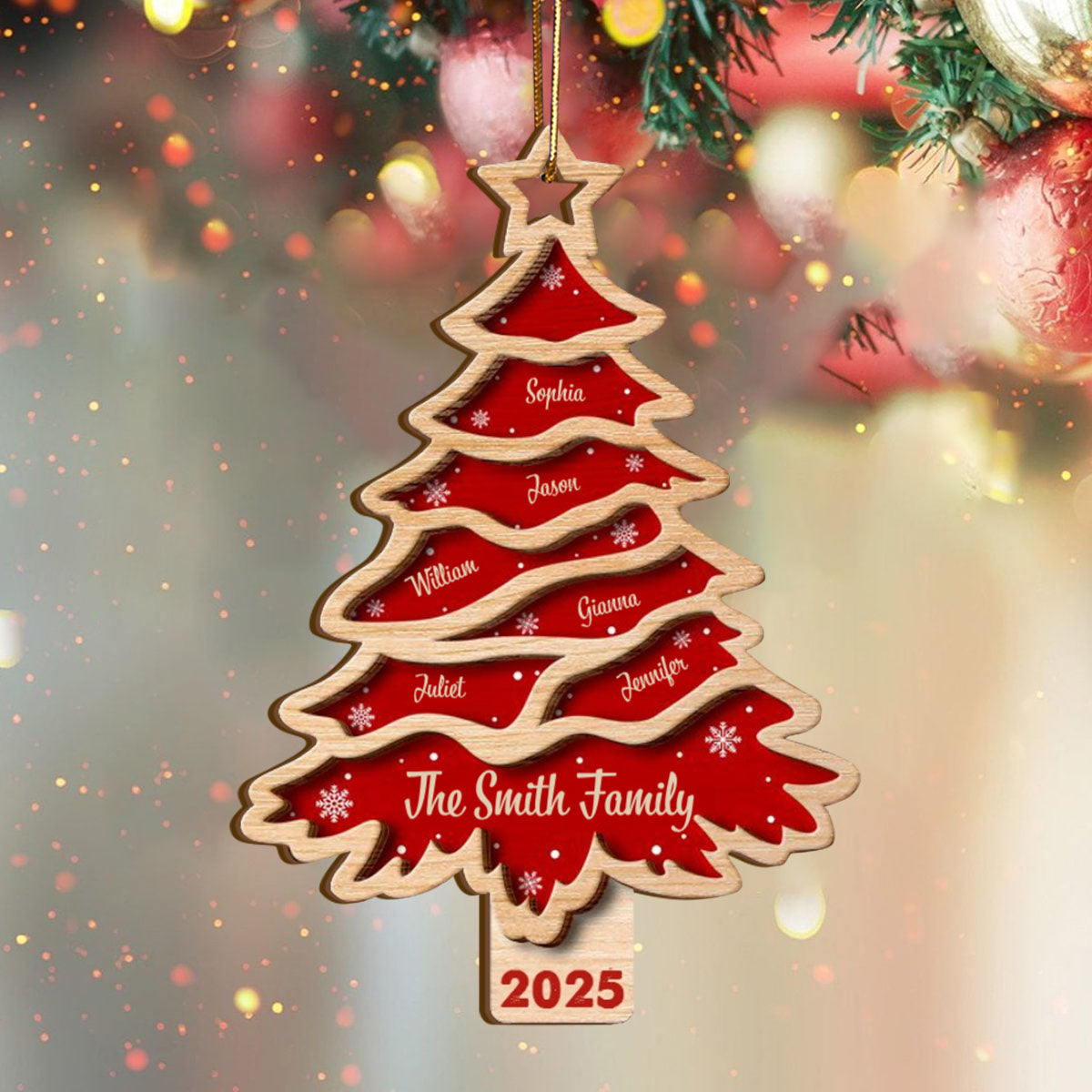 Christmas Tree Family Bestie Custom Names- Personalized 2-Layered Wooden Ornament