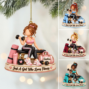Personalized Fitness Girl Christmas Ornament – Custom Name Gym Keepsake | Gift For Workout & Weightlifting Lovers