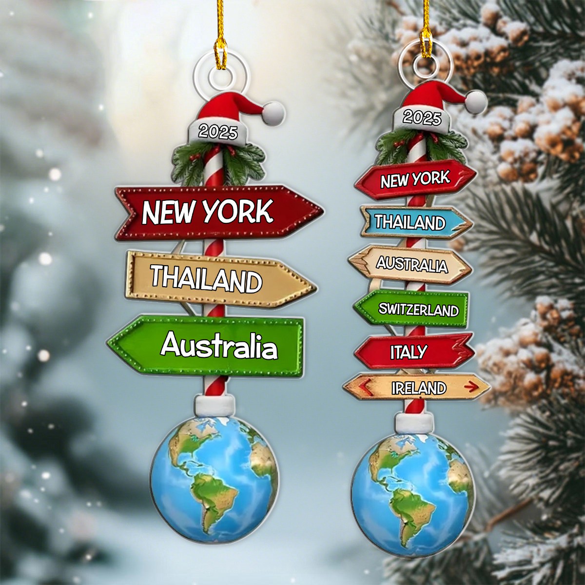 Travel Adventure Destinations Of 2025 Personalized Acrylic Ornament, Gift For Travel Enthusiasts