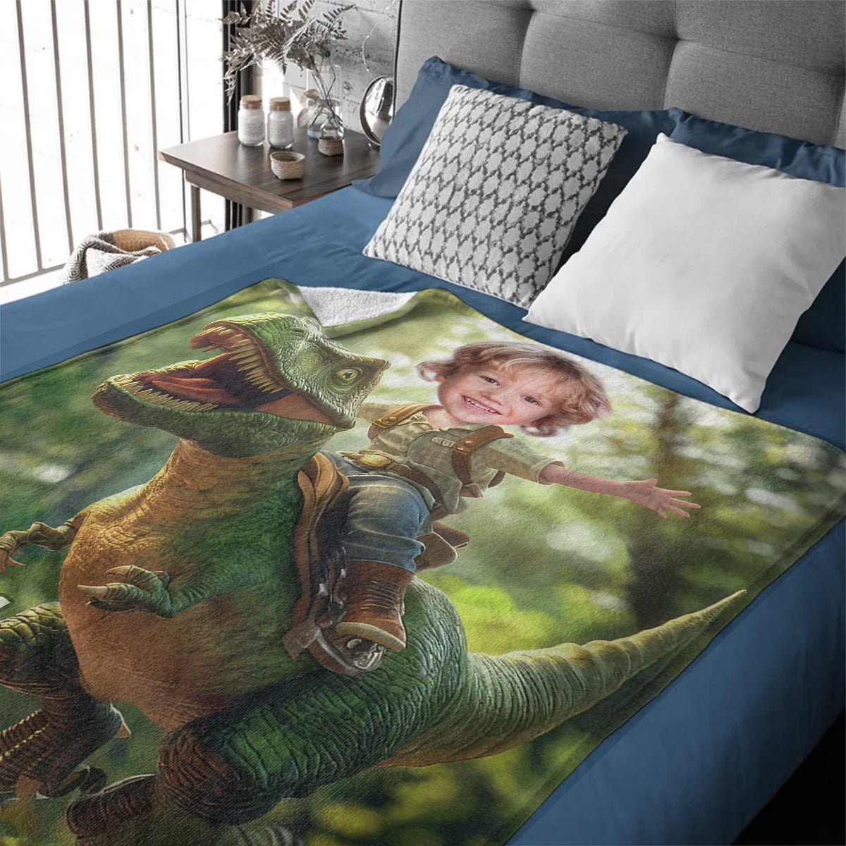Custom Photo & Name Roar Like A Dinosaur - Personalized Kid's Blanket