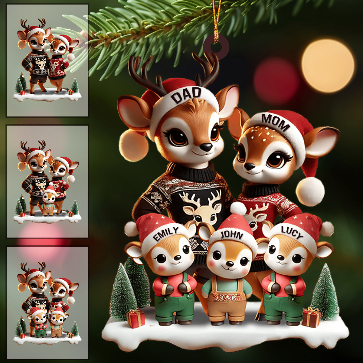 Deer Family Decor Personalized Christmas Ornament