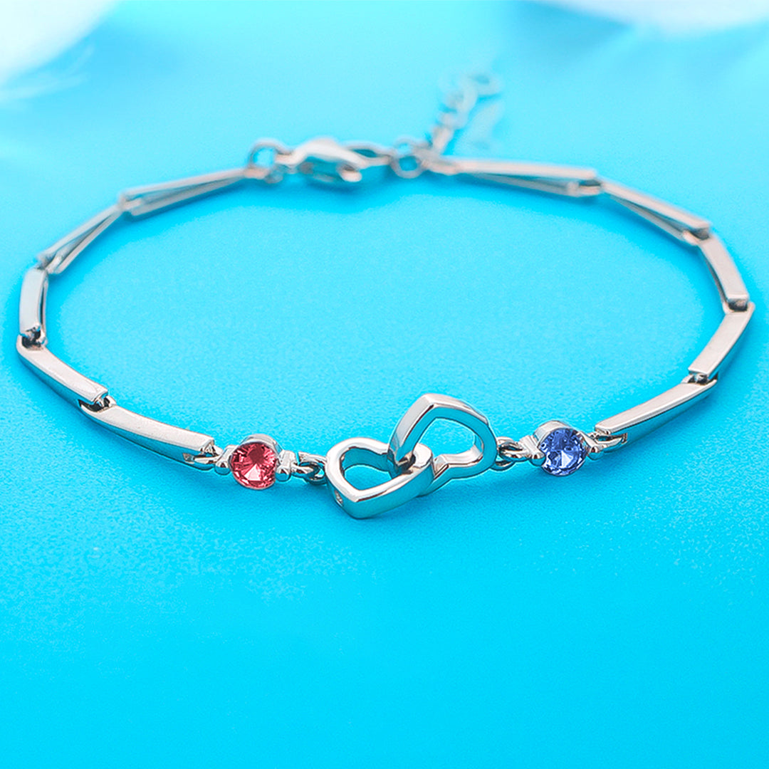 Motler & Daughter Forever Linked Together Personalized Birthstone Double Heart Bracelet