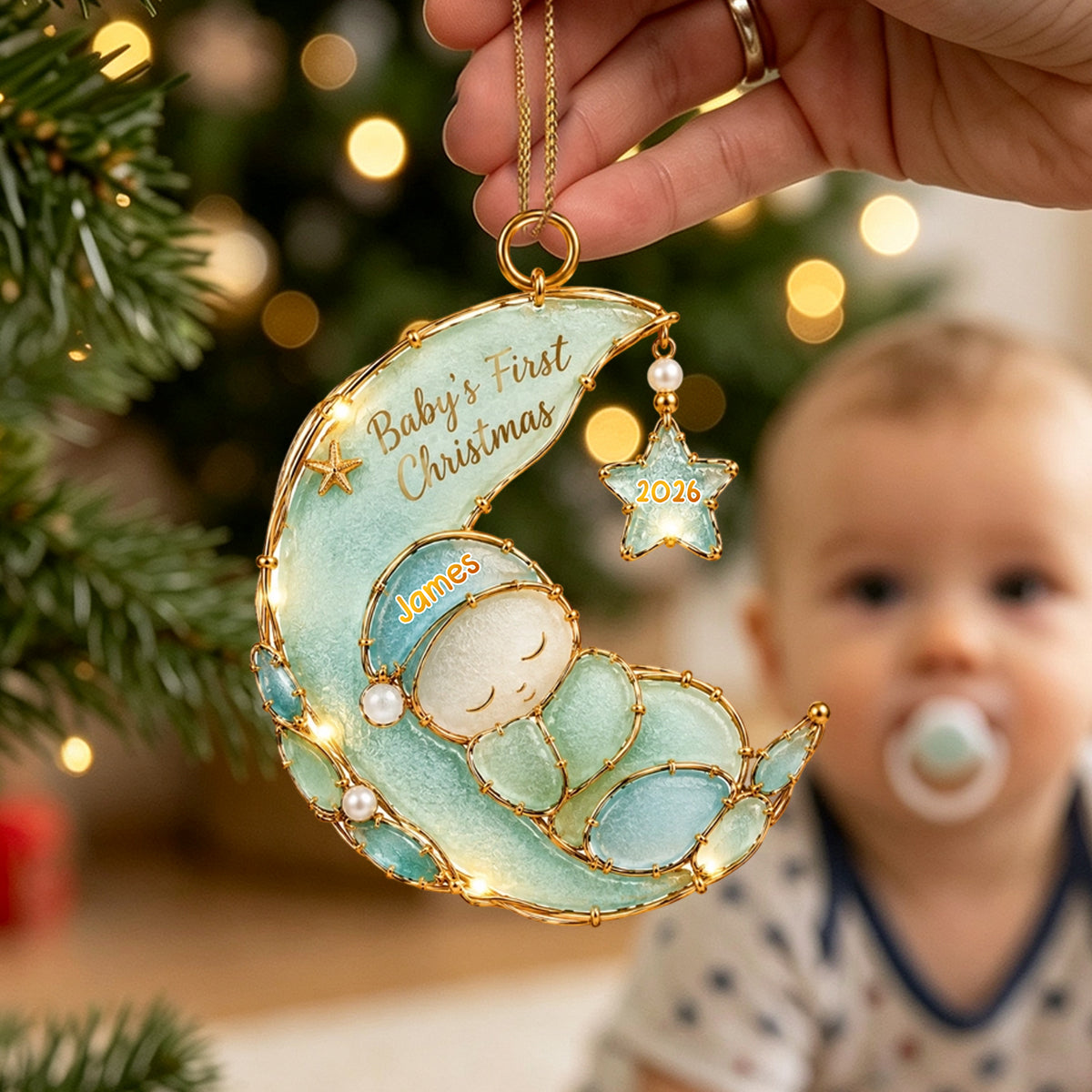 Sleeping Baby Sea Glass Personalized Baby’s First Christmas Ornament