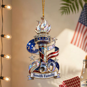Personalized America 250th Liberty Torch Independence Celebration Hologram Acrylic Ornament