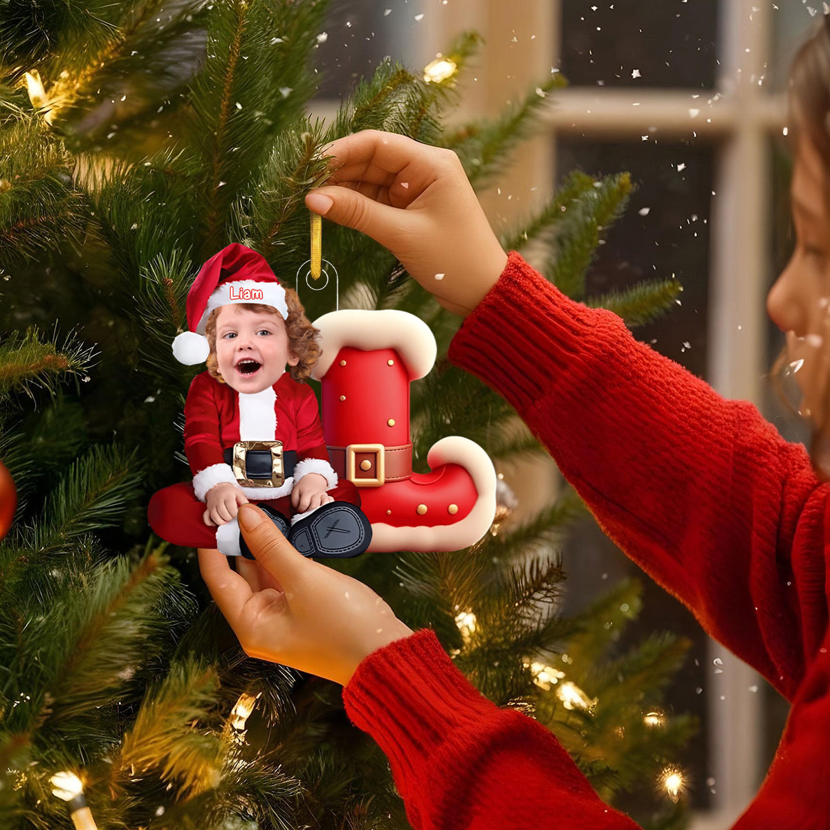 Custom Kid Face Photo - Initials Personalized Christmas Ornament