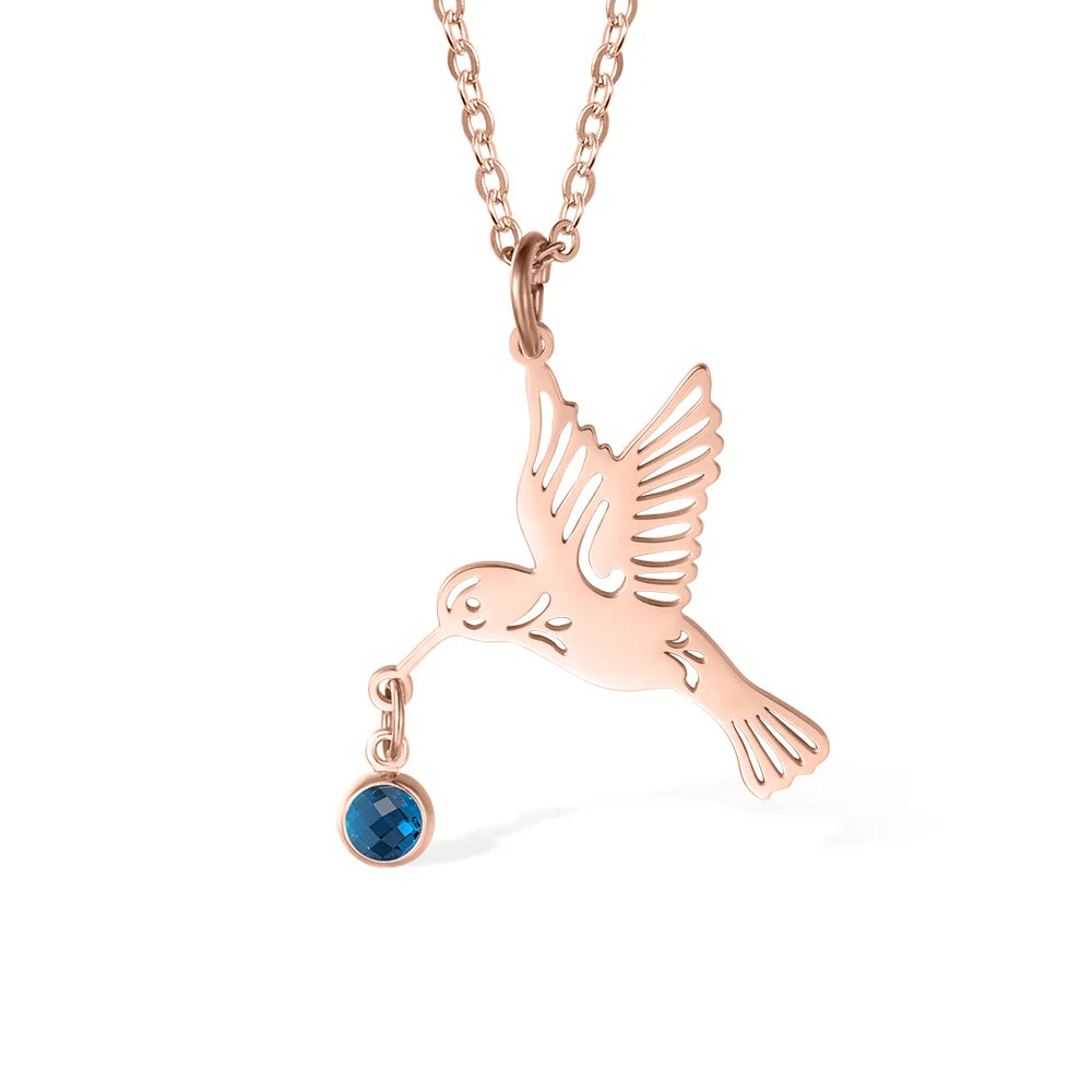 Personalized Dainty Hummingbird Necklace with Birthstone Bird Jewelry Mother's Day Gift for Women