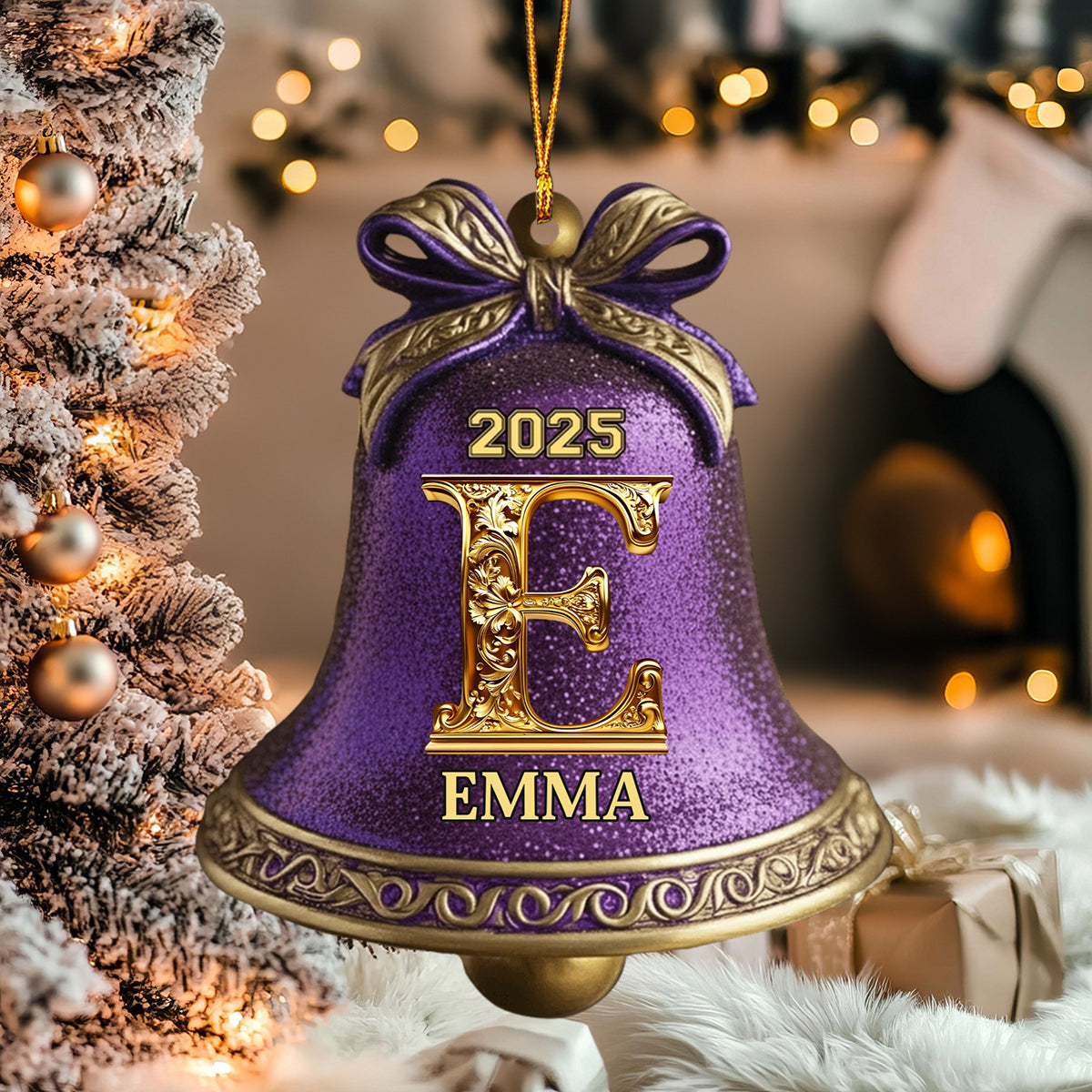 Custom Initial Gold Bell For Family, Merry Christmas 2025 - Personalized Ornament