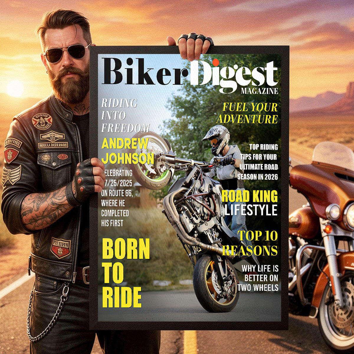 Biker Digest Magazine Personalized Canvas Poster, Custom Motorcycle Magazine Cover Photo, Unique Biker Gift For Him