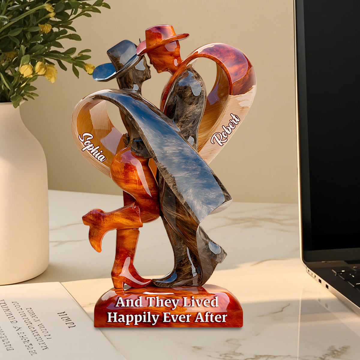 And They Lived Happily Ever After - Personalized Cowgirl Cowboy Couple Acrylic Plaque