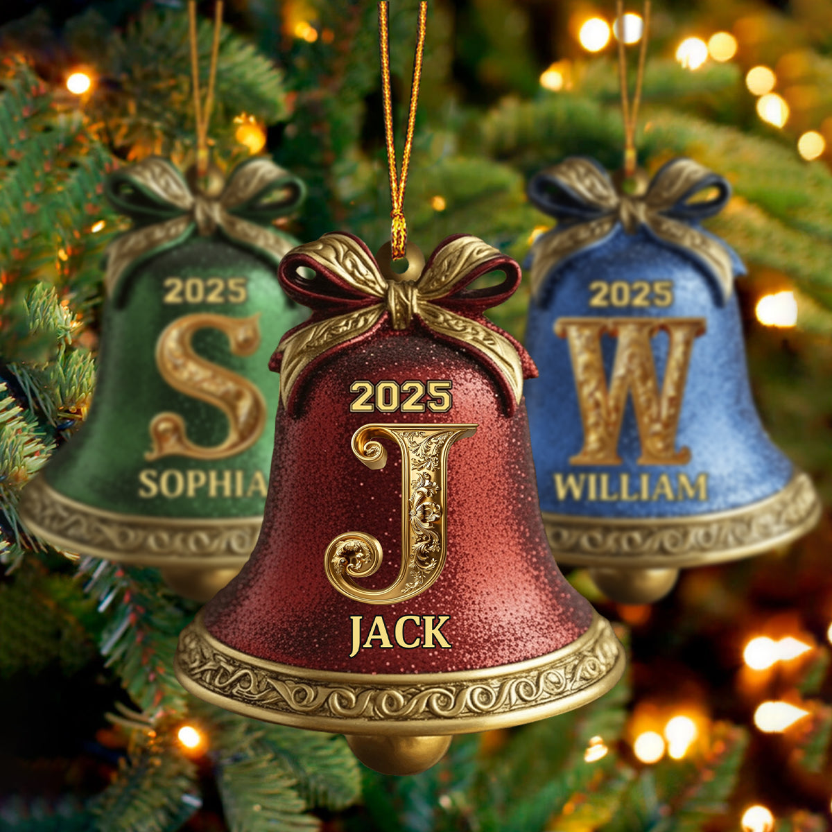 Custom Initial Gold Bell For Family, Merry Christmas 2025 - Personalized Ornament