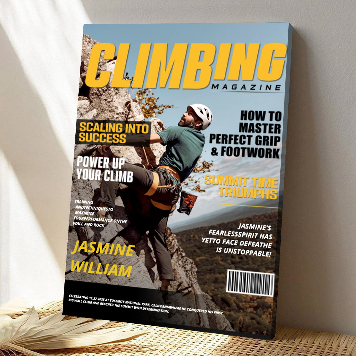 Personalized Climbing Magazine Cover Canvas , Custom Adventure Magazine Cover, Unique Gifts For Climbing Lover