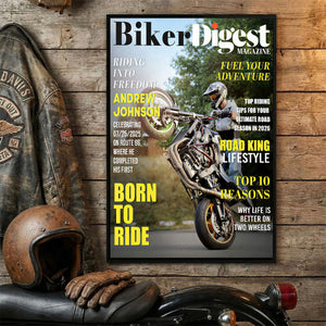 Biker Digest Magazine Personalized Canvas Poster, Custom Motorcycle Magazine Cover Photo, Unique Biker Gift For Him