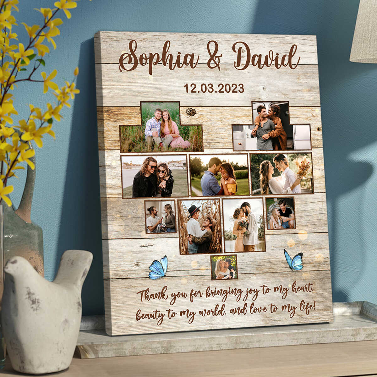 Custom Heart Photo Collage Canvas Print, Anniversary Collage Gift for Boyfriend, Girlfriend, Personalized Wedding Photo Gift