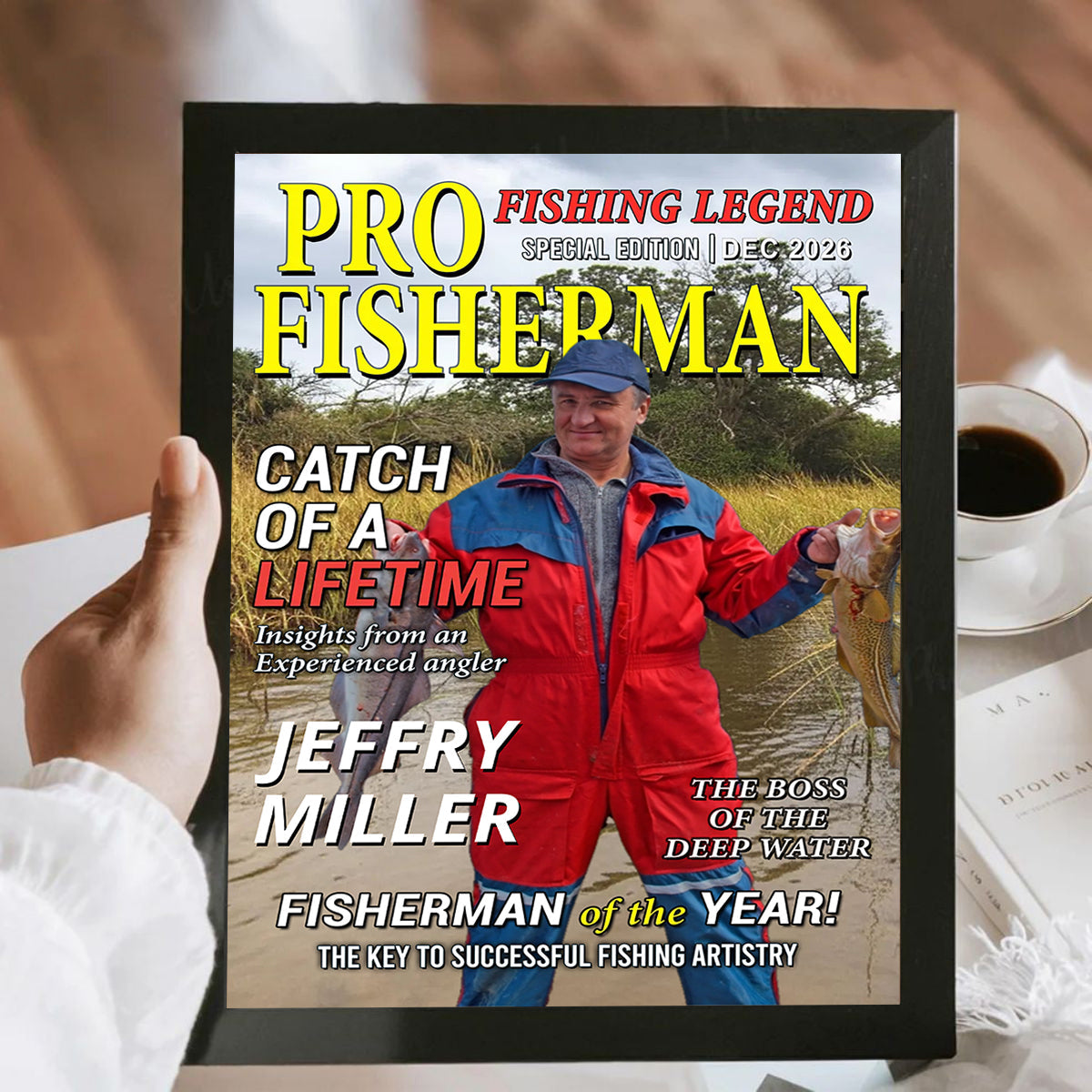 The Legend Reels On Custom Photo Magazine Vertical Poster, Personalized Fishing Gifts for Men, Funny Gift for Fisherman