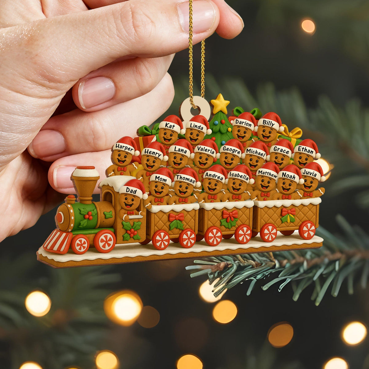 Christmas Express With Cheerful Cookie Passengers, Personalized Custom Wood Ornament