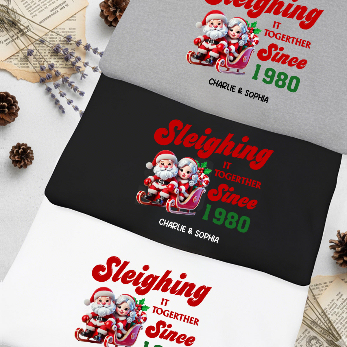 Personalized Couples Christmas Hoodie, Couple Matching,Santa and Mrs. Claus Together Since