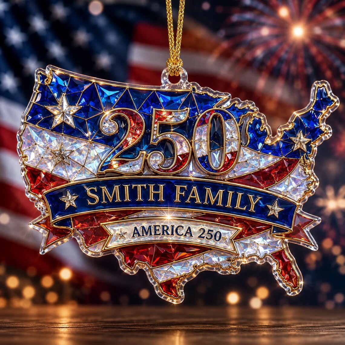 Personalized Custom Shape Acrylic Ornament, America 250th Hologram USA Map Ornament