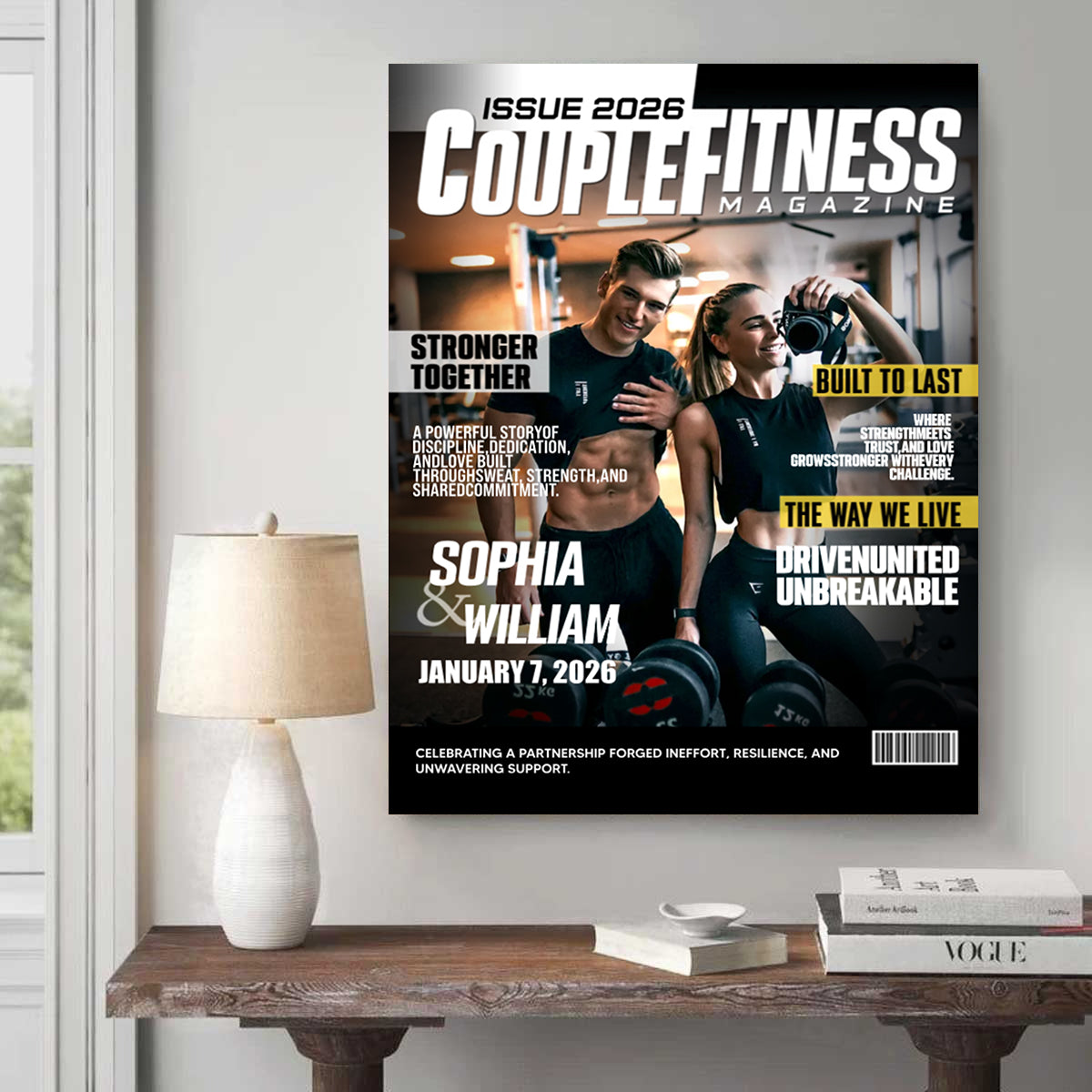 Personalized Couple Fitness Magazine Cover Canvas, Custom Workout Photo , Gym Couple Gift, Fitness Couple Gift
