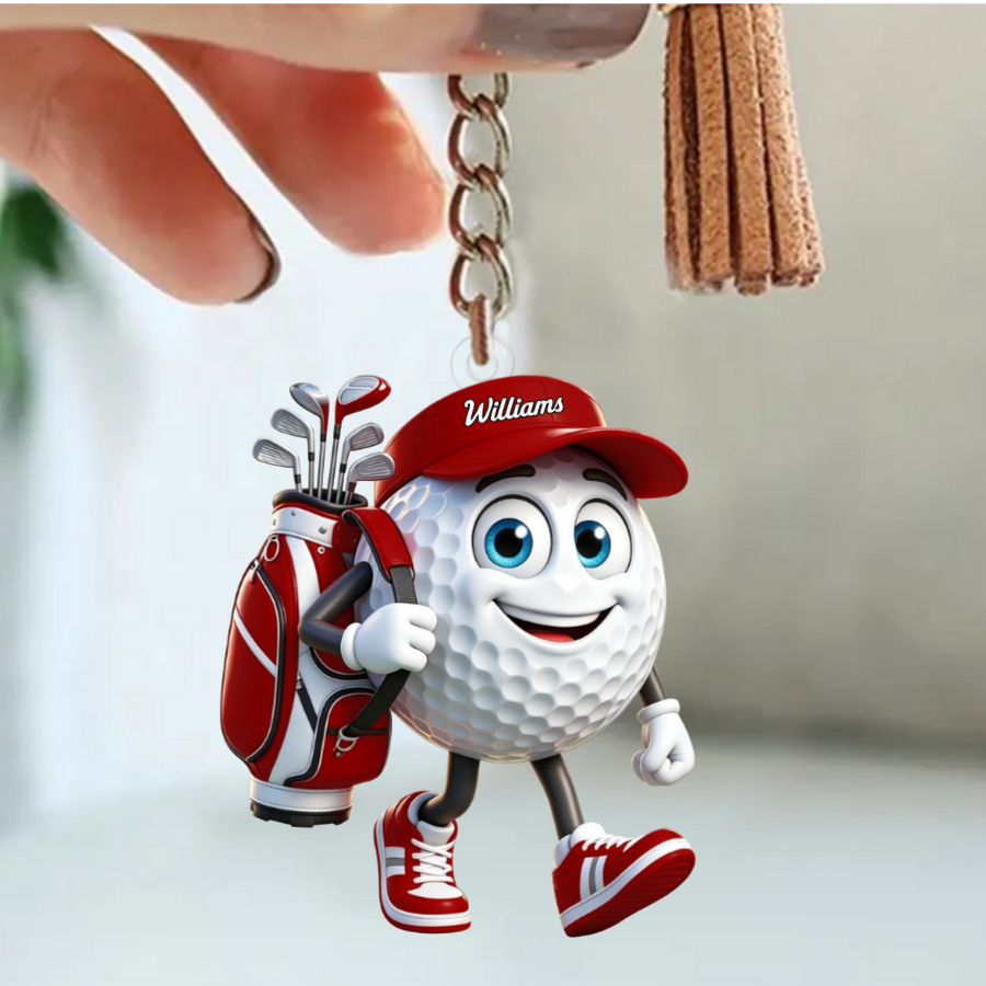 Funny Walking Golf Ball Character Sports Decor Keychain