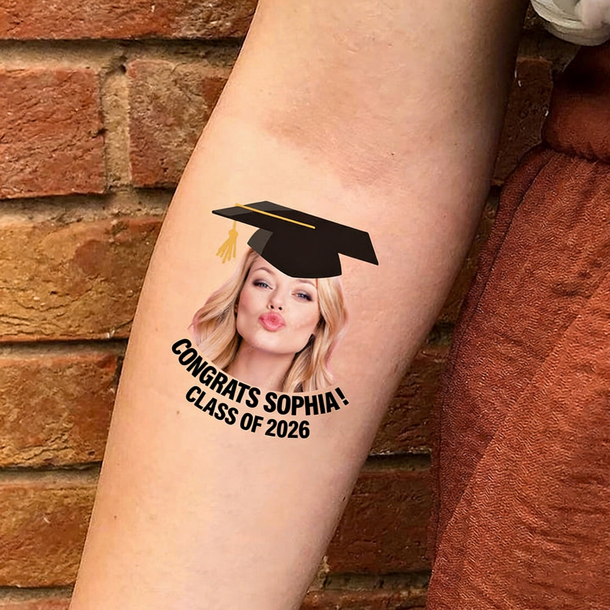 Congratulations Class Of 2026, Custom Temporary Tattoo With Personalized Photo, Text Name And Hashtag, Fake Tattoo, Graduation Gift