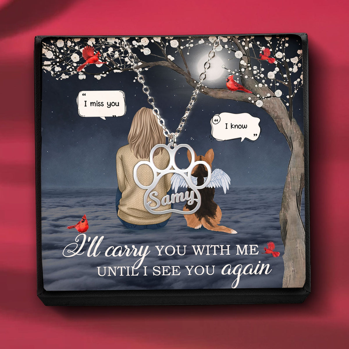 I'll Carry You With Me Pet Memorial - Personalized Dog Paws Shapes Necklace